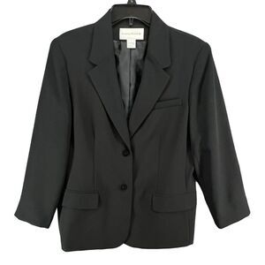 Evan Picone Blazer Womens 12 Black Two Button Lined Career Timeless Minimalist